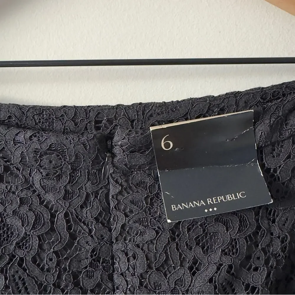 Banana Republic Black Lace Skirt Ruffle flare mermaid hem midi zip up zipper NWT
